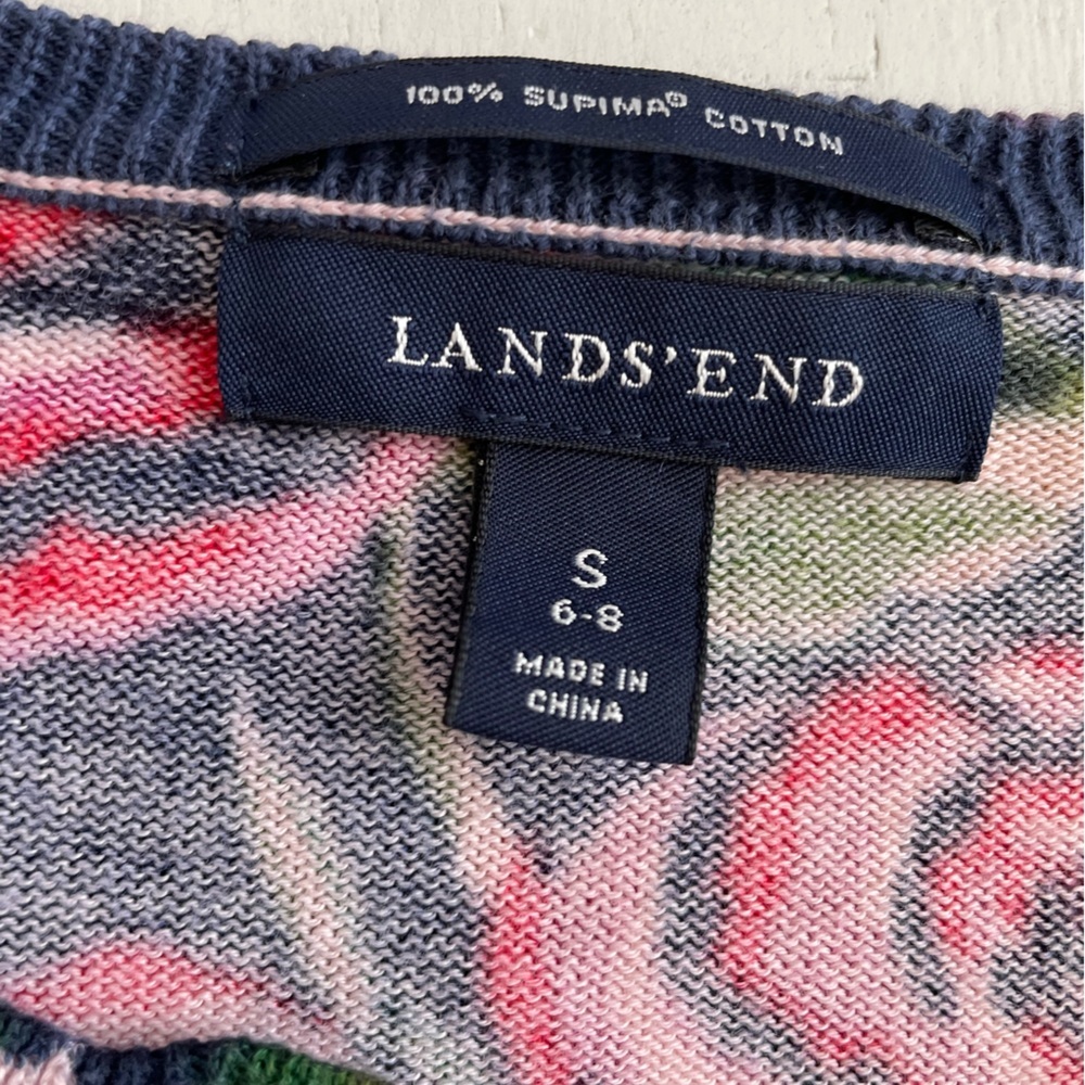 Lands End Sz S 6-8 NavyFloral Button Front Cardigan EUC - Picture 2 of 6